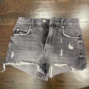 Zara High Waist Distressed Gray Denim Shorts